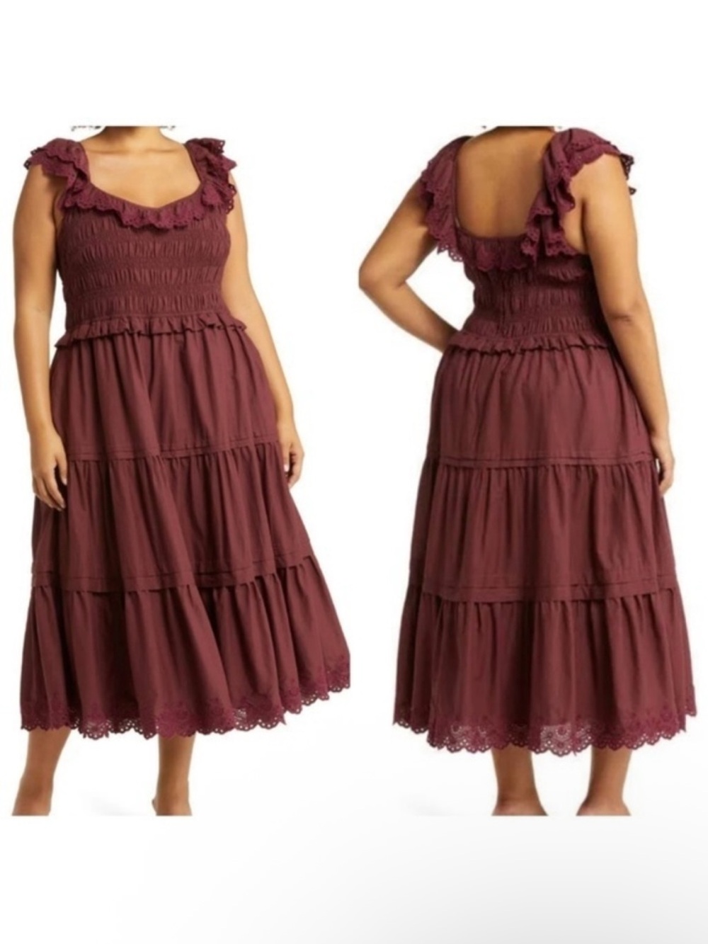 Madewell NEW Lucie Embroidered Cotton Midi Dress in Mulberry Wine